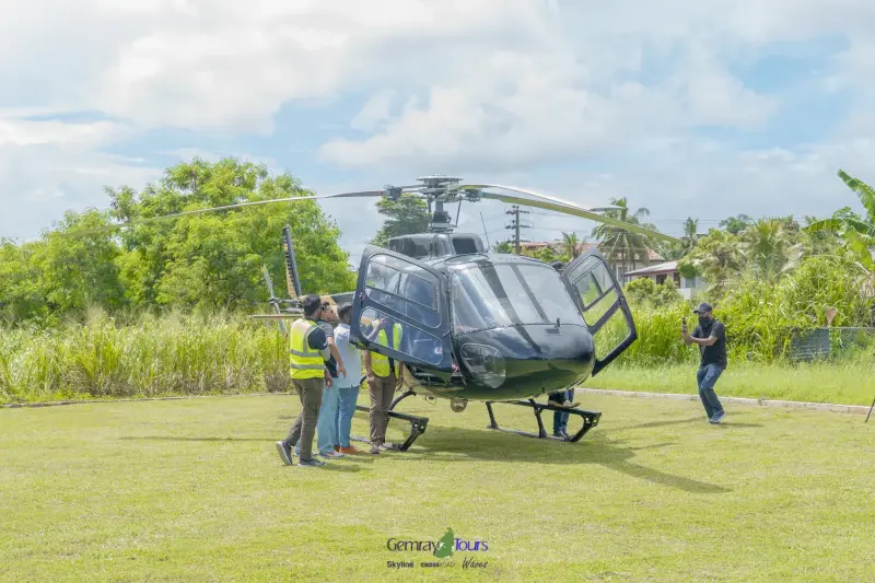 Boarding the helicopter