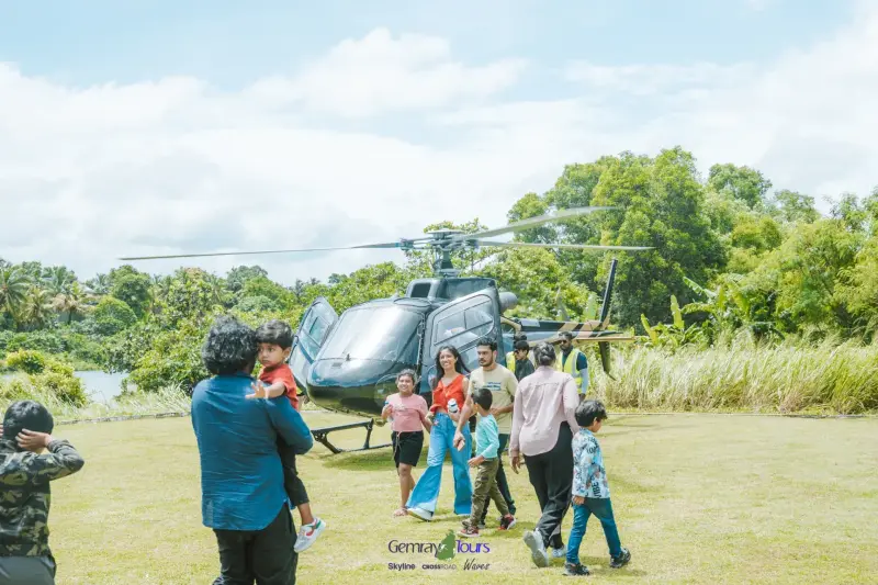 Welcoming guests off the helicopter